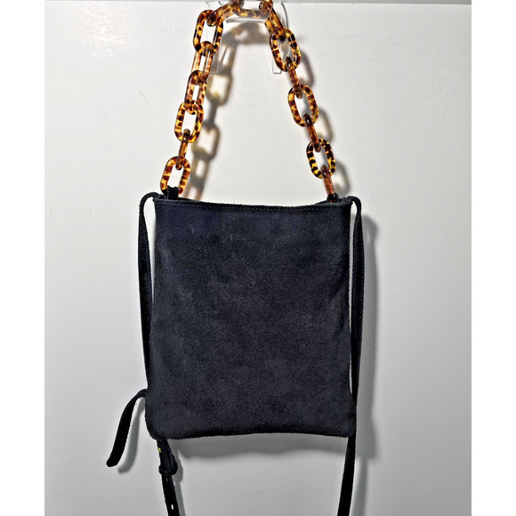 Madewell Slim Brooklyn Crossbody Bag Black Suede: Tortoise Chain Handle Edition - Picture 2 of 8